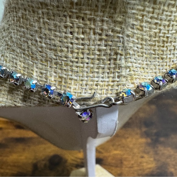 Coro Blue AB Crystal Set Choker Necklace Screw Back Earrings Demi Parrure - Picture 14 of 16